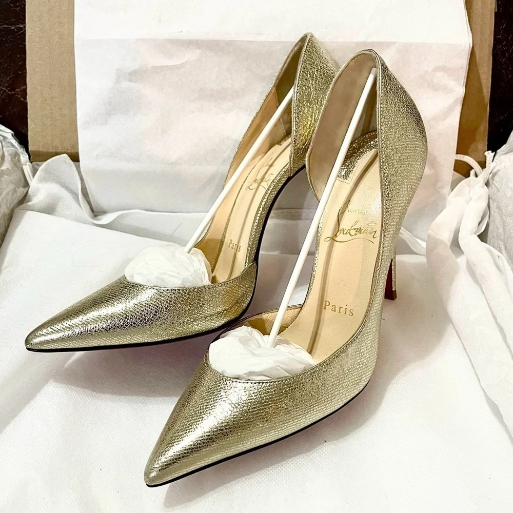 Christian Louboutin iconic ‘Iriza’ champaign gold leather 100mm EU37.5